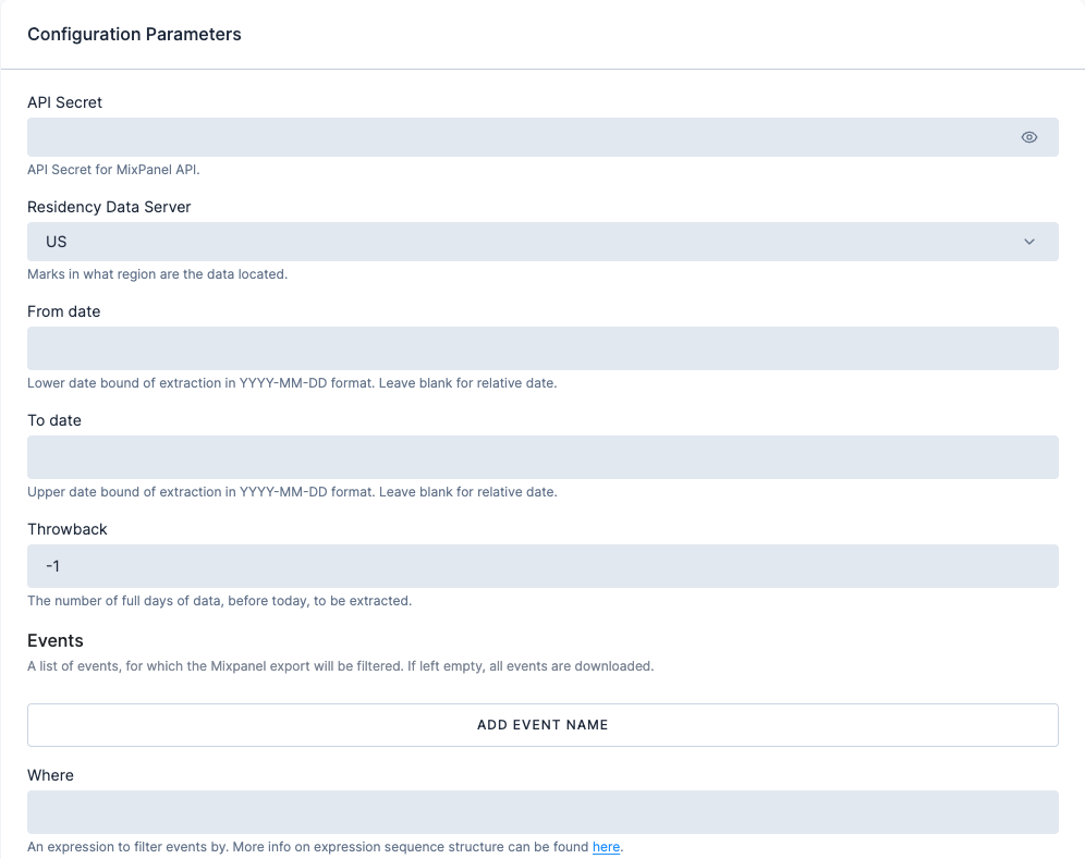 Screenshot - MixPanel configuration