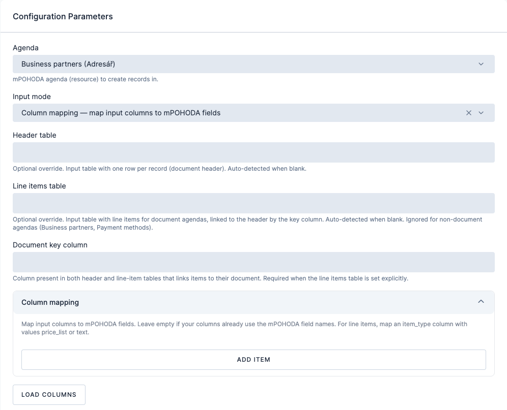 Screenshot - mPOHODA row in column mapping mode